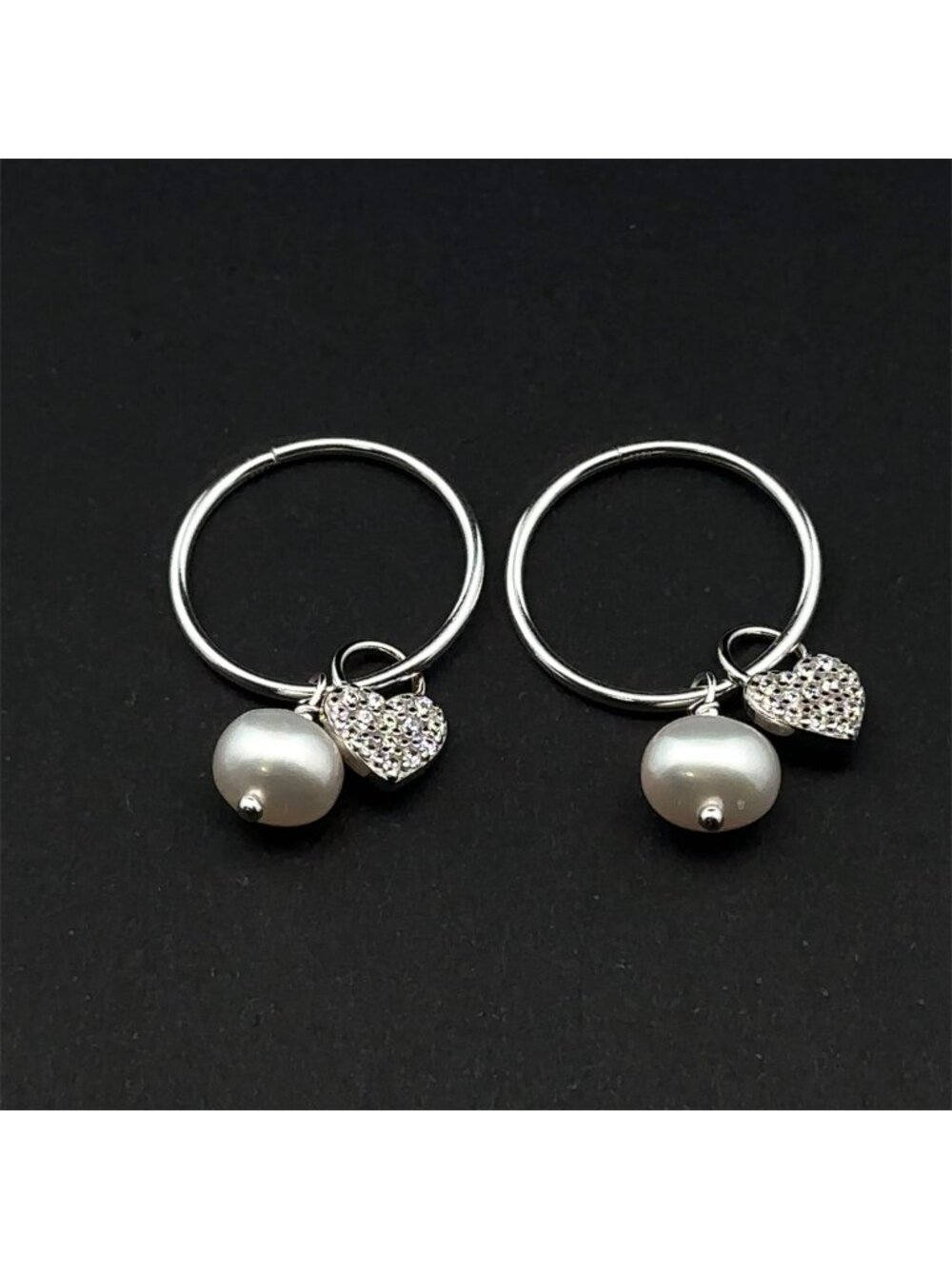925 Sterling Silver Hoops Earrings Freshwater Heart Interchangeable Modular